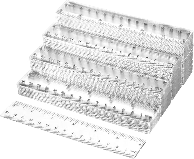 QWORK 6 Inch Rulers Bulk Clear Plastic Flexible Rulers with Inches and Centimeters, 100 Pcs Anti-Break Small Straight Ruler, School Office Supplies