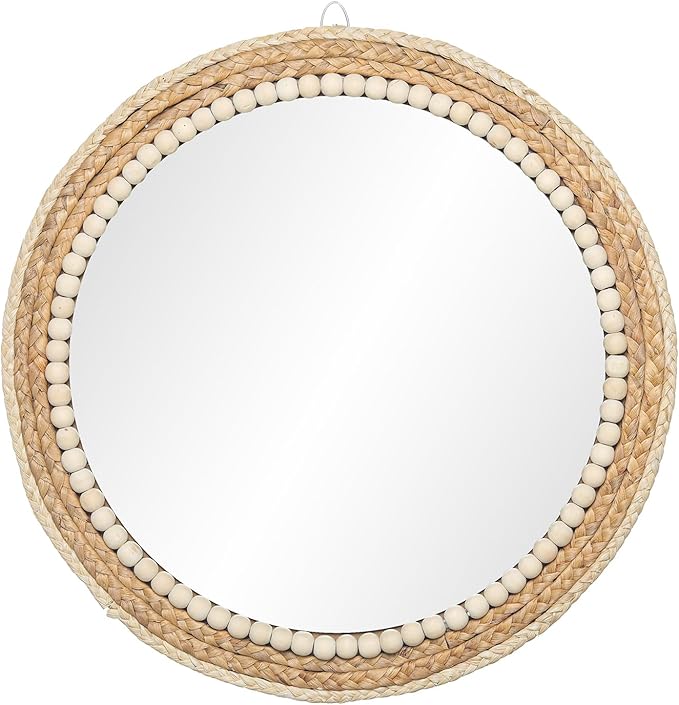 18 Inch Boho Round Hanging Wall Mirror Decorative Rattan Circle Mirrors for Farmhouse, Living Room, Bedroom