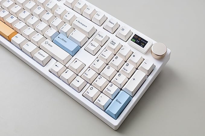 NJ98 Wireless Custom Mechanical Keyboard with Screen Knob 96% Hot Swappable RGB Keyboard Mac Windows (White, Barss Plate - Box Taro Ice Cream Pro)