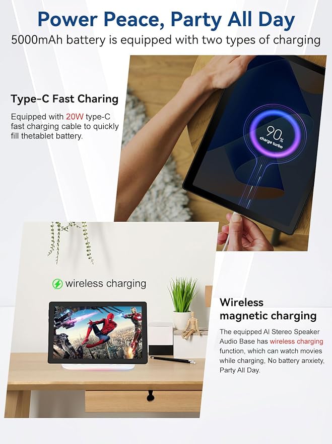 2025 Upgraded Android Tablet with Charging Speaker Dock, 2 Years Protection, Octa-Core CPU, 14GB+64GB Storage with 1TB Expansion, WiFi 6, BT5.3, Google Tablet, US Version