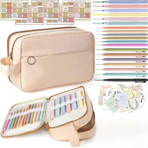 Bible Journaling Kit by Bible Study Supplies - No Bleed Highlighters, Pens & Storage Bag | Ideal Christian Gifts for Women