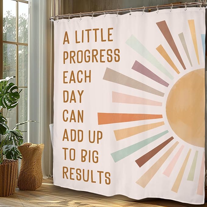 Miyotaa Sun Quotes Kids Shower Curtain Set 60Wx71H Inches Inspirational Motivational Positive Minimalist Pastel Aesthetic Polyester Waterproof Cloth Bathroom Curtain with 12 Hooks