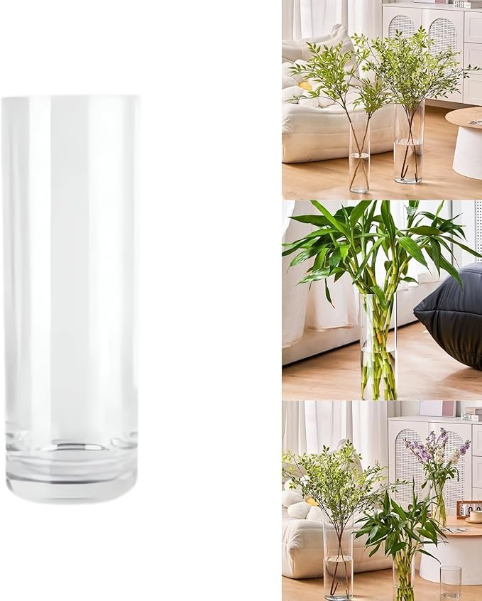 Clear Acrylic Decorative Vase for Flower Arrangements, Break-Resistant Tall Cylinder Vase for Wedding Centerpieces, Unbreakable Modern Plastic Vase for Home Decor