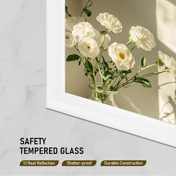 CULER White Wall Mirror for Bathroom,Rectangle Rustic Large 30 x 48 inch Hanging Vanity Mirrors for Living Room,Bedroom,Entryway