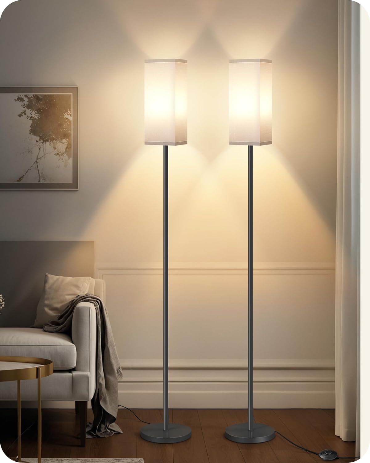 Skiennix Modern Floor Lamp - Minimalist Standing Lamp with Foot Switch | Black & White Design for Living Room, Bedroom, Office