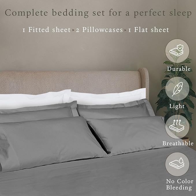Threadmill - Hotel Luxury Sheets King Size 100% Cotton, 500 Thread Count Deep Pocket, Snug Fit, Soft & Crisp Cooling Hotel-Quality Bedsheets 4 Piece Set (King, Dark Grey)