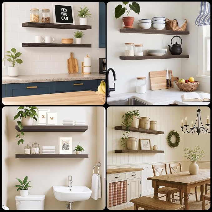 Floating Shelves for Wall, Bathroom Shelves Over Toilet, Wall Shelves & Book Shelf for Room, Hanging Shelf, Modern Wooden Mounted Floating Shelves, 36x7x1.5 in (Smoke Gray, Set of 2)