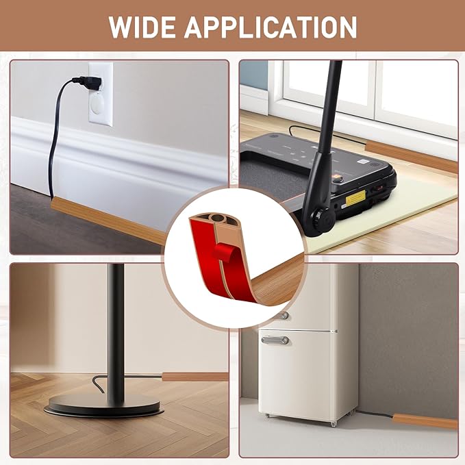Floor Cord Cover Self Adhesive Cord Hider Floor Extension Cord Covers for Floor Power Cord Protector Cable Management Prevent Cable Trips Cable Cavity 0.32" W x 0.32" H (Light Brown Wood, 3.3Ft)