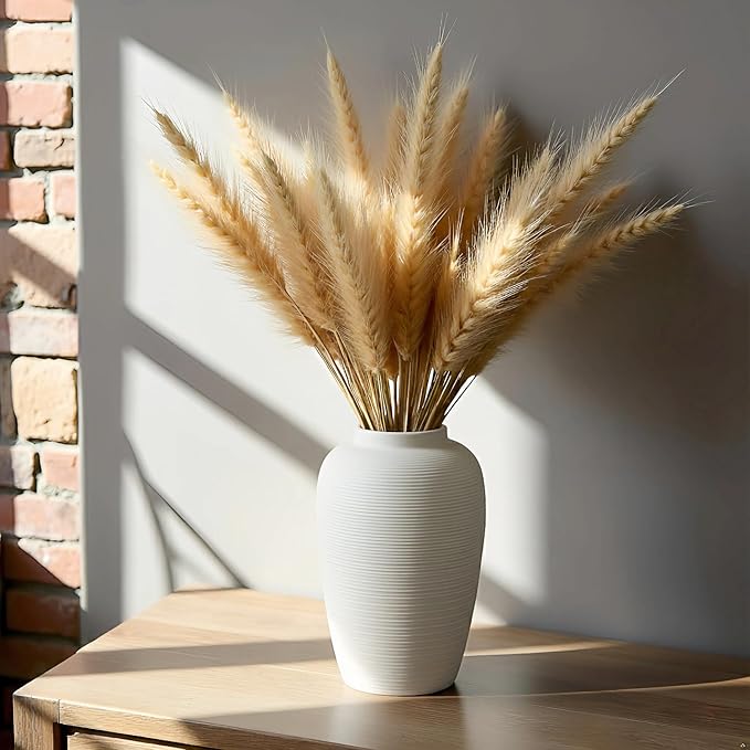 Large Ceramic Vase, 10.24 inch Minimalist Vase for Home Decor, Handmade Farmhouse Flower Vase for Table Centerpiece, Wedding, Living Room, Kitchen Decoration, Shelf Decor (Rice White)