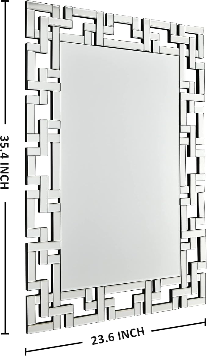 KOHROS Large Decorative Rectangle Mirror for Wall Decor Art Grecian Venetian Mirror (Silver, 36" L x 24" W)