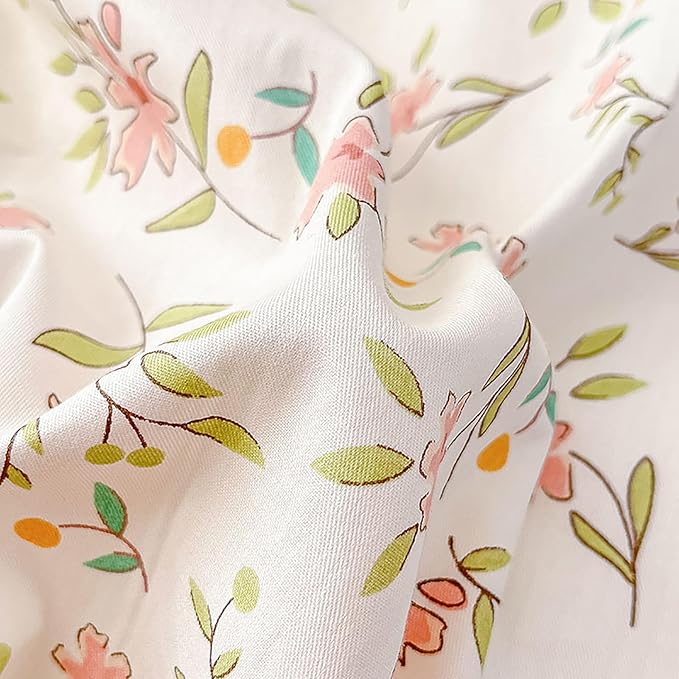 EAVD Vintage Style Garden Pink Floral Duvet Cover King White Soft 100% Cotton Cute Floral Bedding Set with 2 Pillowcases Chic Shabby Floral Botanical Duvet Cover with Zipper Closure