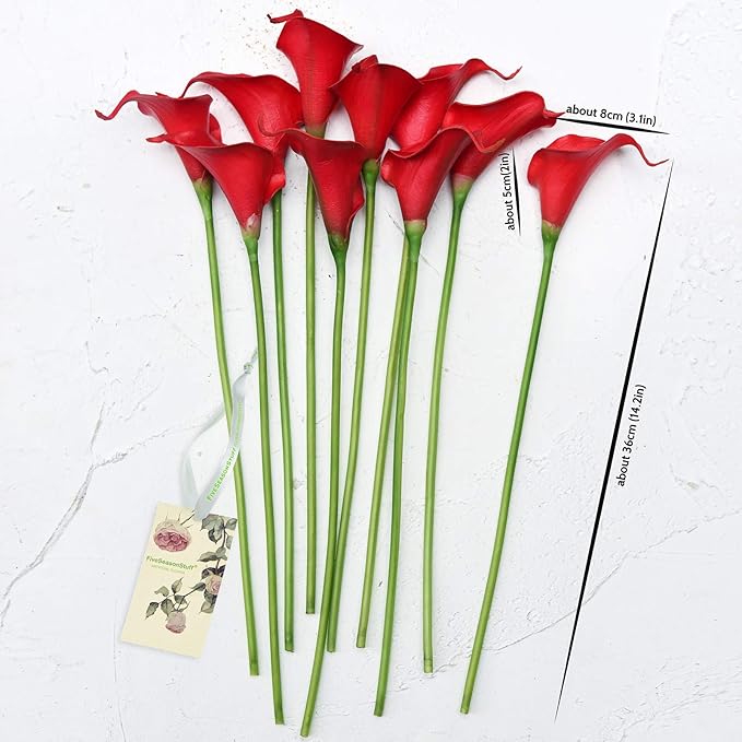 FiveSeasonStuff Real Touch Calla Lily Artificial Flowers Wedding Bridal Bouquet | Floral Arrangements | 15 Calla Lilies (Scarlet Red)