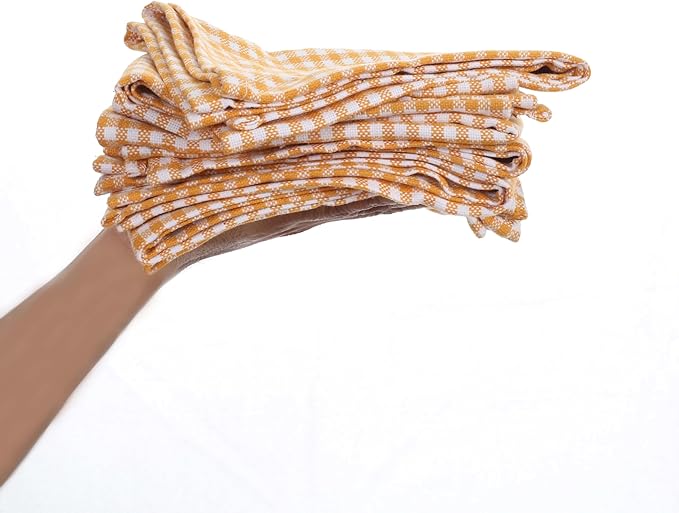 4 Pack Gingham Check Kitchen Dish Towels 16x26 Inches, Absorbent & Durable, Washable, Hand Tea Towels with Hanging Loop - Ideal for Restaurants & Home Kitchens, Yellow White