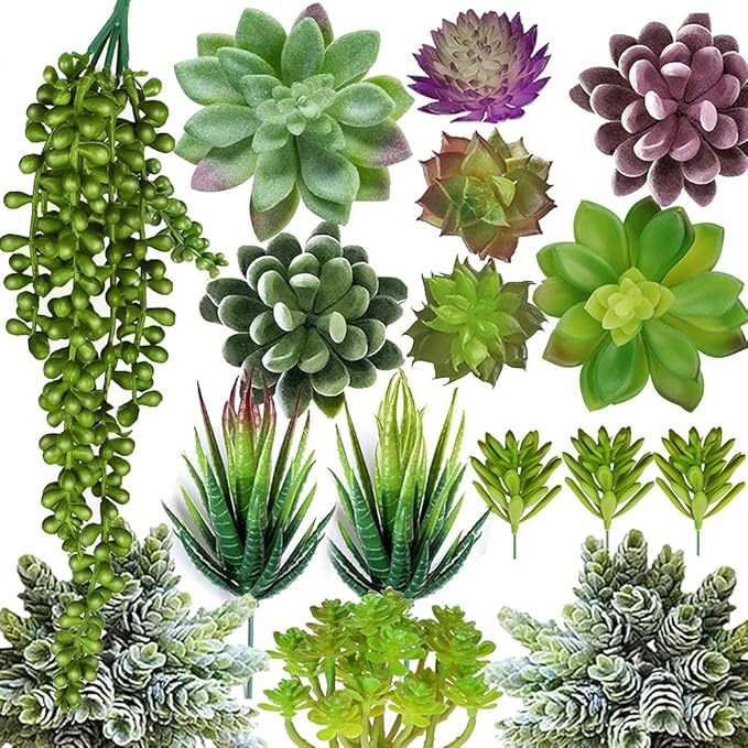Anoak Artificial Succulent Plants - 16 Pcs Set Faux Succulents Unpotted Fake Succulent Plants, Premium Crafting DIY Floral Decor for Home Garden Office Party (High Realistic)