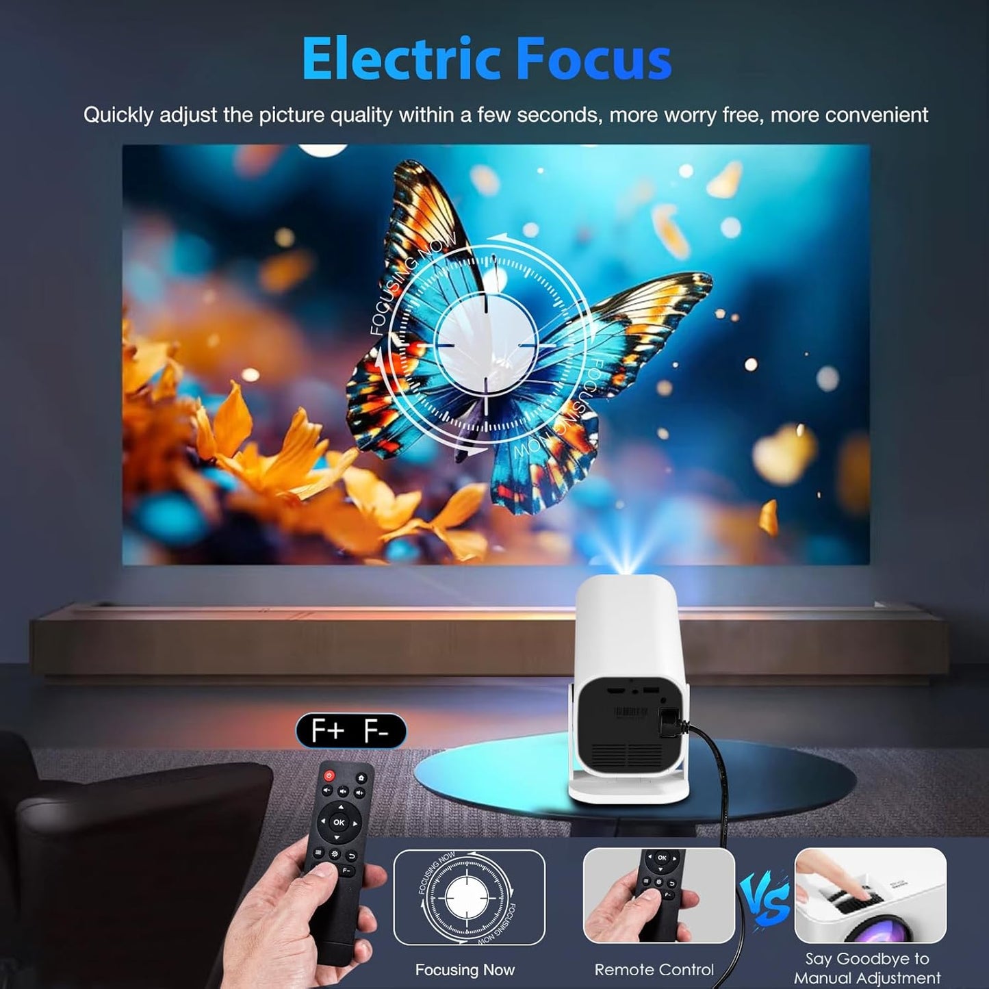 Skiennix Mini Projector - 1080P Bluetooth 5.3 Home Video Projector | Supports 4K, 210° Rotatable
