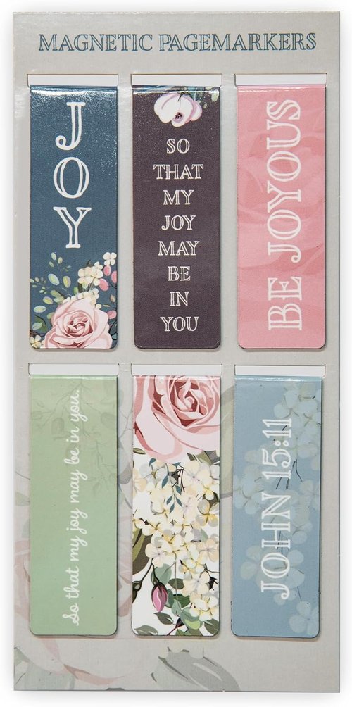 Christian Art Gifts Magnetic Scripture Bookmark Set - Inspirational Floral Bible Verse Pagemarkers, 6-Pack (2.3” x 0.8”)
