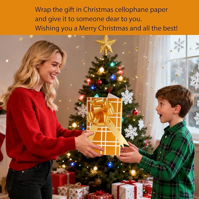 CMFYHM Christmas Cellophane Wrap Roll (34" x 100’Ft) 3 Mil Thicken Long Film Gift Wrappings for Autumn Thanksgiving Baskets, Box,Wine, Christmas Decor(Gold And White)