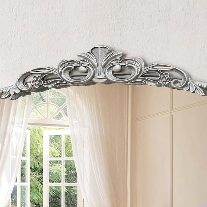 Micasso Vintage Wall Silver Mirror: 32"x24" French Baroque Antique Mirror - Traditional Ornate Decorative Arched for Wall/Bathroom/Entryway/Fireplace/Hallway - Home Decor for Living Room