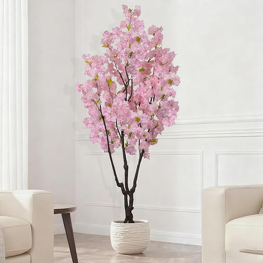 5.9ft Tall Pink Artificial Cherry Blossom Tree, Realistic Handmade Silk Leaves Sakura Plant, Fake Lifelike Cherry Blossom Tree for Home Office Indoor Outdoor Party Wedding Christmas Decor