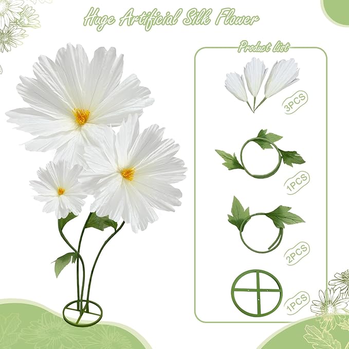 Giant Daisy Flowers Artificial, Large Paper Flower for Decoration, 6.1ft Big Daisies Flowers Decor, No fading for Birthday Party Garden Office Home Wedding Graduation Shop Window Display 3Pcs(White)