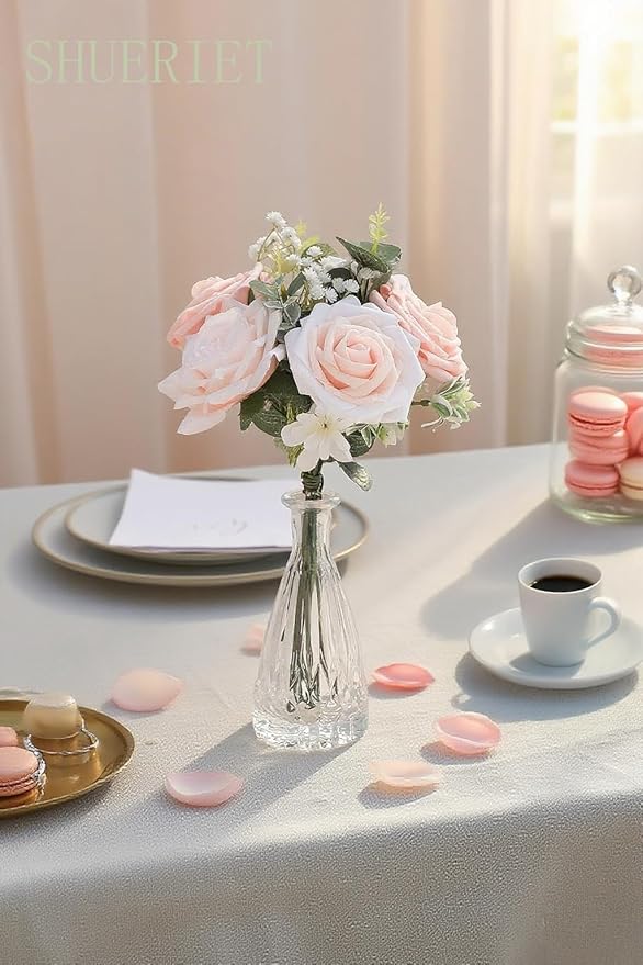 Blush Pink Artificial Roses 25pcs, Real Looking Fake Flowers with Stems for DIY Wedding Centerpieces, Bridal Shower, Party, Valentine's Day Gift, Home Decor