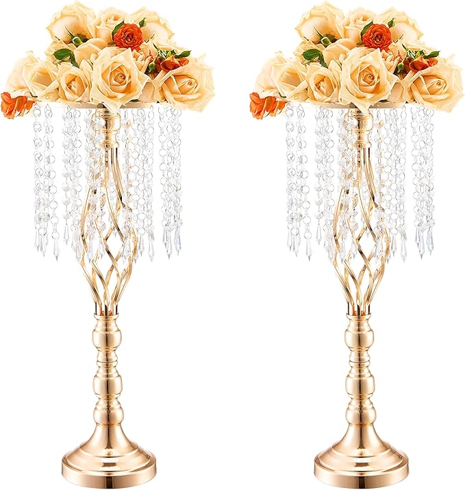 VEVOR Metal Wedding Centerpiece Gold,Crystal,2PCS 55cm/21.65”
