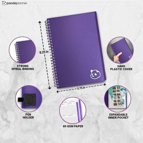 Panda Planner Undated Weekly Planner - 52 Weeks, Habit Tracker & To-Do Lists | 5.75" x 8.25" - Purple