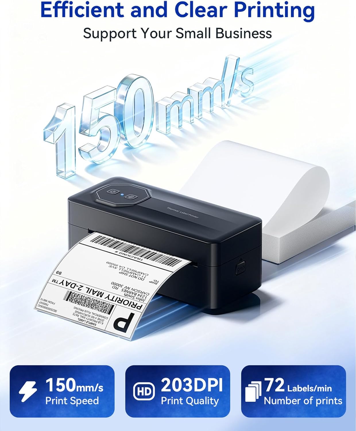 TATTMUSE Bluetooth Thermal Label Printer - Wireless 4x6 Shipping Solution for Small Businesses | Compatible with iPhone, Android, Windows, Mac, Black