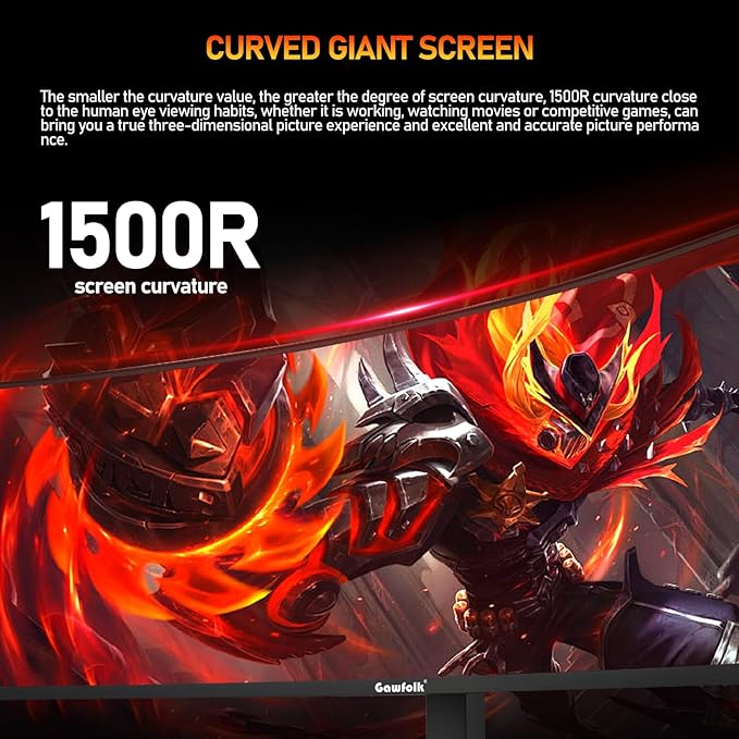 Gawfolk 49 inch Ultra-Wide Curved 1500R Gaming Computer Monitor, DQHD(5120×1440), 240Hz, 1MS, FreeSync, 120% sRGB, Height Adjustable PC Screen, HDMI2.1 & DP1.4, Compatible Wall Mount 75 * 75mm-Black