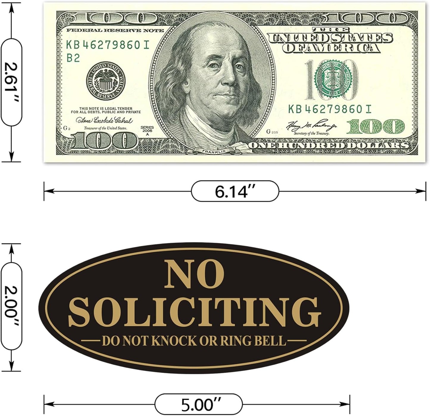 Skiennix No Soliciting Sign - Self-Adhesive Front Door Sticker | 2 Pack, Black/Gold, Small (5" x 2")