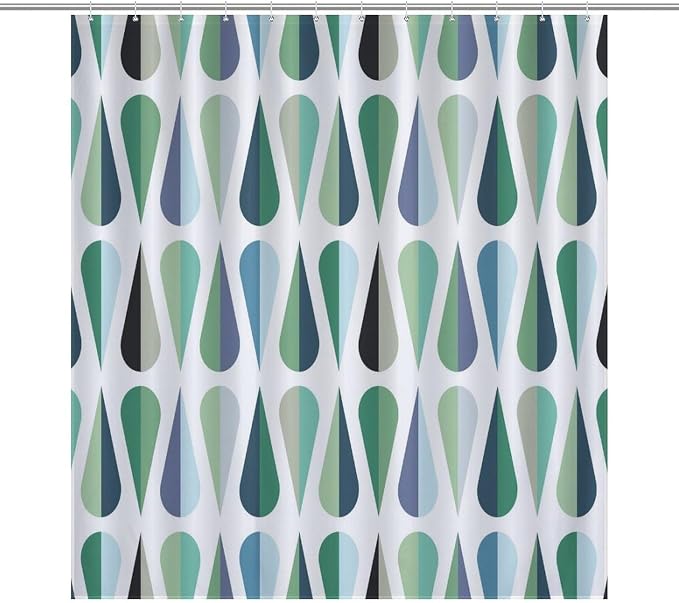 Mid Century Modern Shower Curtain,Retro Geometric Drop Shapes Art Style Shower Curtains Set for Bathroom Fabric Decorative Bath Curtain Washable Curtain Hooks, 72x72”