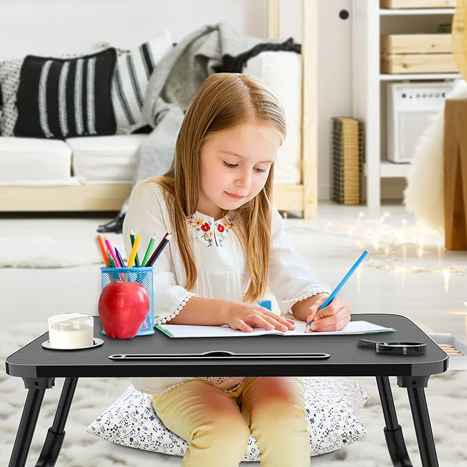 Fayquaze Laptop Bed Table, Portable Foldable Laptop Bed Desk with Storage Drawer and Cup Holder, Lap Desk Lap Stand Tray Table Floor Table Serving Tray for Eating, Reading and Working