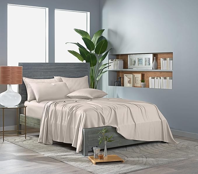 Pure Bamboo Twin Sheets, Genuine 100% Organic Viscose Derived from Bamboo Bed Sheet Set, Luxuriously Soft & Cooling, Double Stitching, 2 Year Quality Promise (Twin, Creme)