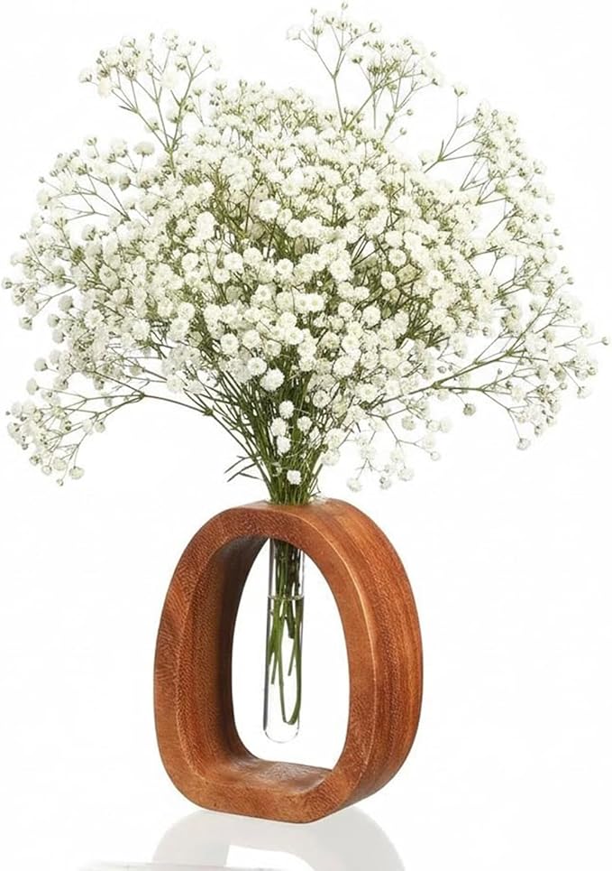 Solid Wood Frame Glass Test Tube Vase Desk Hydroponic Plant Modern Wooden Glass Test Tube Vase Walnut Wood Terrarium Planter Desk Plant Decor Boho Plant Stand for Hydroponics Walnut Enhances Home