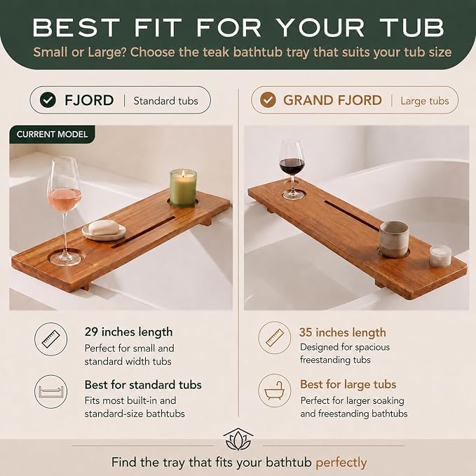 Teak Bathtub Tray for Tub 29” | Bath Tub Tray Wood for Small Tubs, Bath Tray for Tub, Bathtub Trays for Tub, Bath Table Tray for Home Spa | Fjord by JapandiSpirit