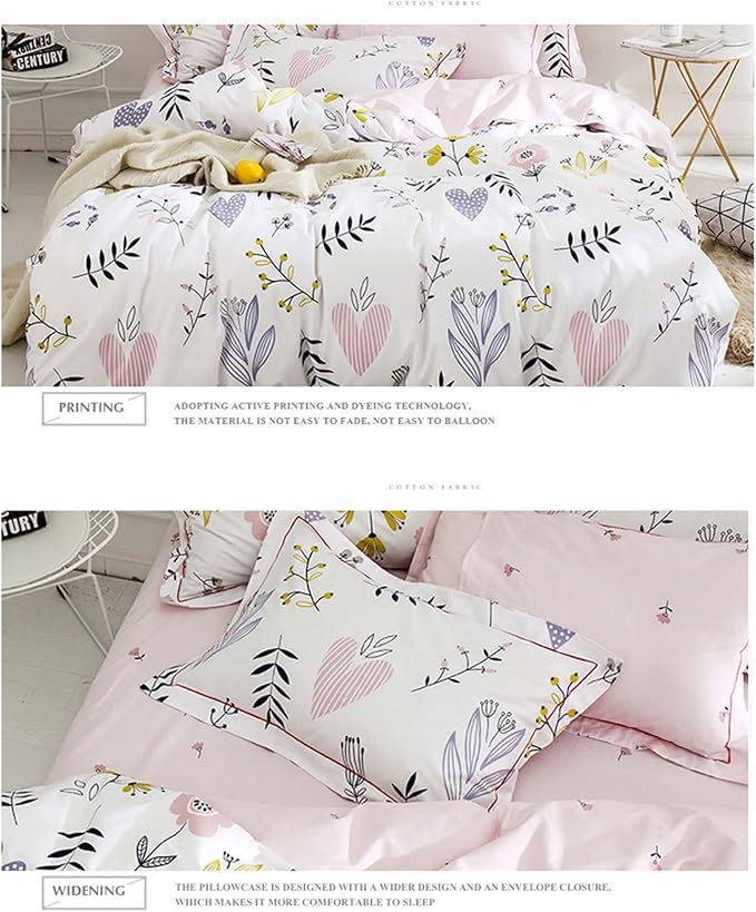 HighBuy Girls Duvet Cover Twin XL Floral Aesthetic Coquette Bedding Set White Pink Premium Cotton Teens Flower Bedding Set Twin XL Kids Reversible Comforter Cover Soft Branches Bedding Collection