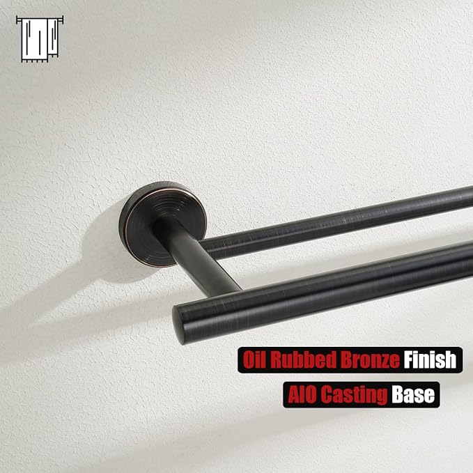 JQK Double Towel Bar Oil Rubbed Bronze, 19 Inch 304 Stainless Steel Thicken 0.8mm Towel Rack Bathroom, Towel Holder ORB Wall Mount, Useable Length 16 Inch, TB100L16-ORB