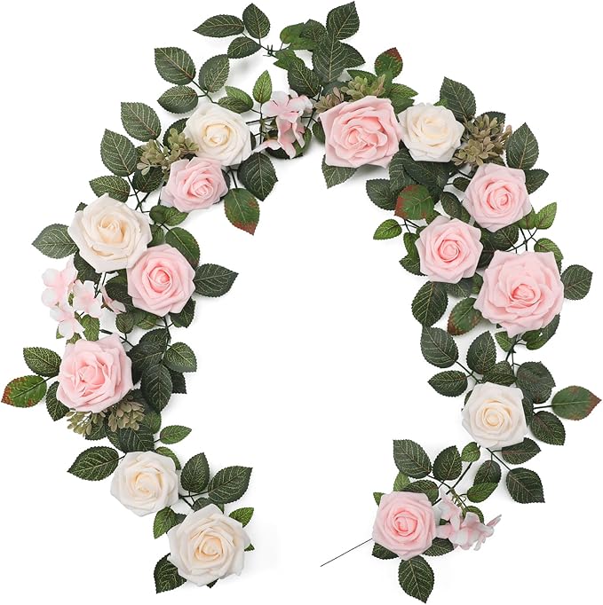 Senseya Artificial Rose Flower Runner Rustic Flower Garland Floral Arrangements Wedding Ceremony Backdrop Arch Flowers Table Centerpieces Decorations