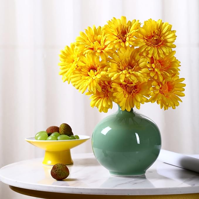 TOPIA Artificial African Daisy Flowers - Silk Gerbera Daisies Pack of 20 (Yellow)
