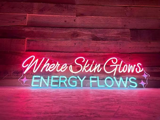 Where Skin Glows Energy Flows Neon Sign Beauty Salon Sign Medspa Decor LED Sign Spa Wall Art SkinCare Facial Room Wall Decor Beauty Spa Sig, Hair Salon Nails Wax Lash Beauty Decoration Aesthetic,23.6IN