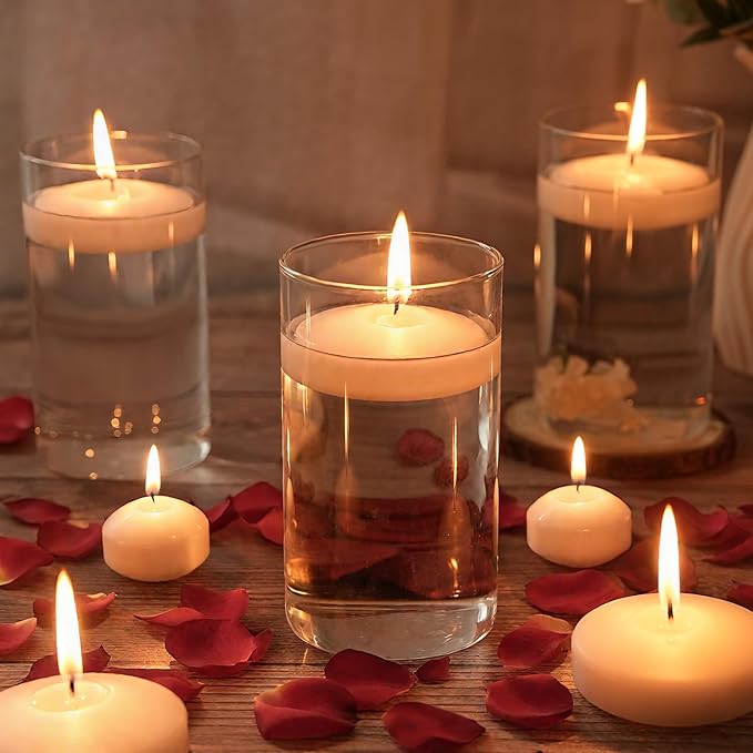 3 inch White Floating Candles 8-9 Hours Floating Candle for Centerpieces 36 Packs Unscented Floating Candles 3” Water Candles for Cylinder Vases, Pool, Wedding