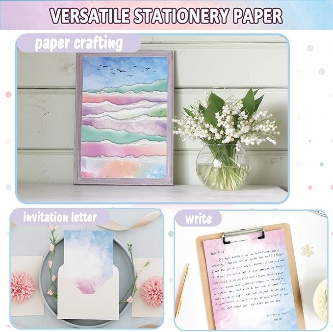 Tlenpo Decorative Watercolor Stationery Paper, 100 gsm Printer Paper 8.5 x 11In, Double-Sided for Business or Personal Use, Scrapbook, Printer Friendly for Invitations (120)