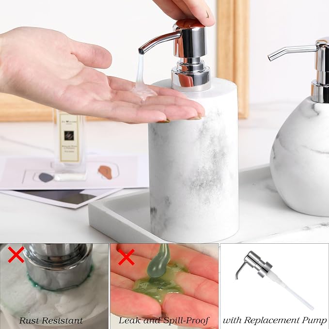 Luxspire Soap Dispenser, Hand Soap Dispenser with Replacement Pump Head, Refillable Lotion Holder, Pump Bottle for Bathroom, Kitchen, 10.8oz/320ml, Gravel White, 2 Pack