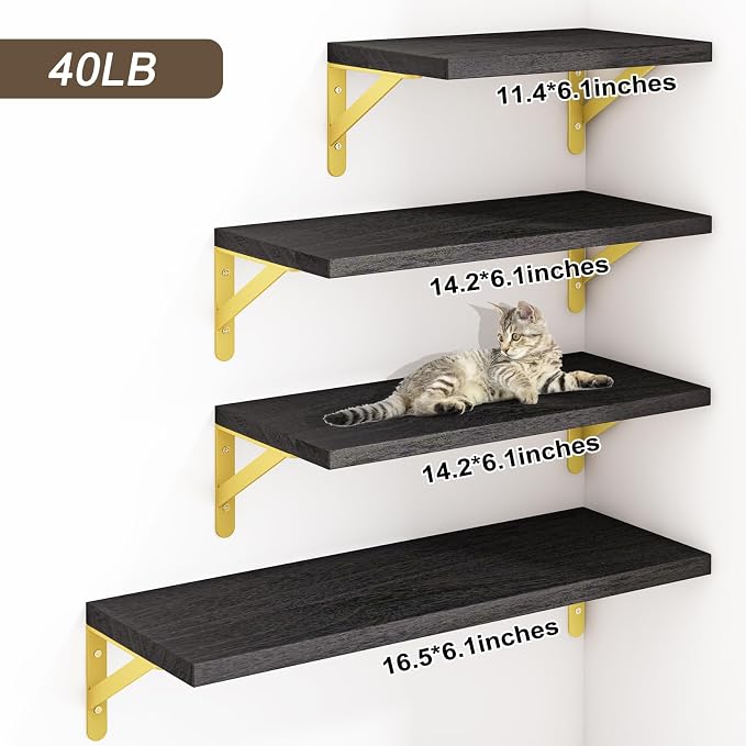 YGEOMER Floating Shelves for Wall, Different Sizes Black Wall Shelves for Living Room, Bathroom, Bedroom, Kitchen, Home Decor (Set of 4)