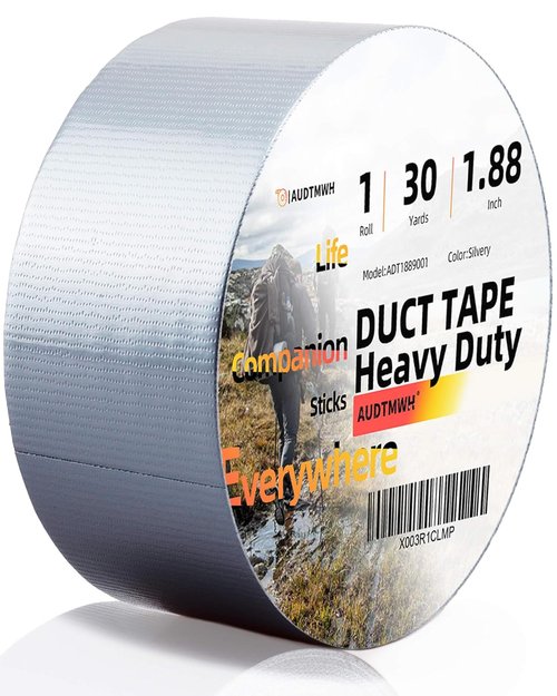 AUDTMWH Heavy Duty Duct Tape - Waterproof, Temperature Resistant, 1.88 in x 90 ft, Silver, No Residue