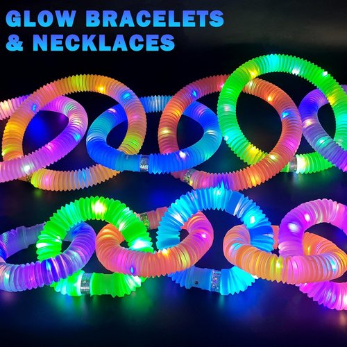 Glow Sticks | Camping Essentials for Kids - 6 PCS LED Light-Up Tube Wands & Bracelets for Summer Fun