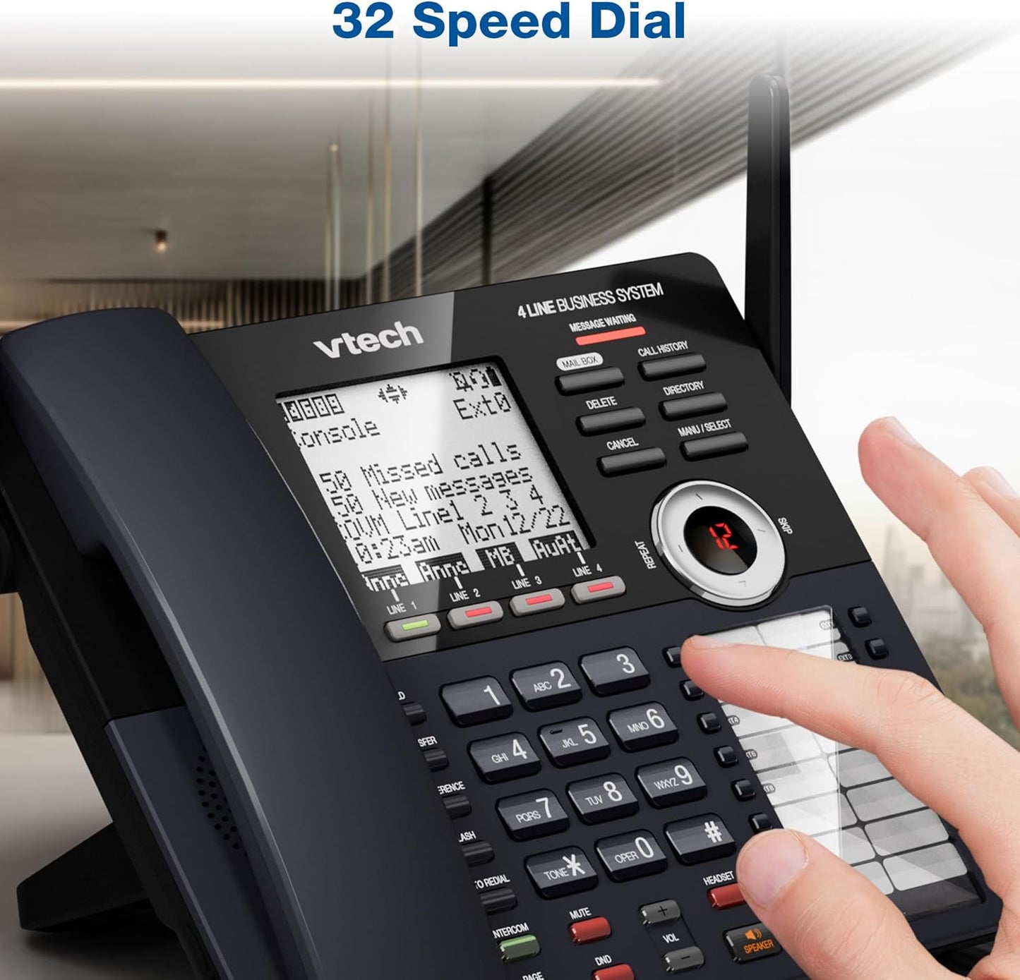 VTech AM18447 4-Line Small Business Phone System - Expandable to 10 Stations, Digital Answering Machine & Intercom, Black