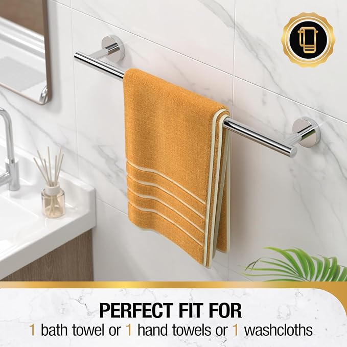 HITSLAM Chrome 18 Inch Towel Bar for Bathroom, SUS304 Stainless Steel Bathroom Towel Rack Wall Mounted, Modern Home Decor Bath Towel Holder with Hardware Accessories (Total Length 19.8 Inch)