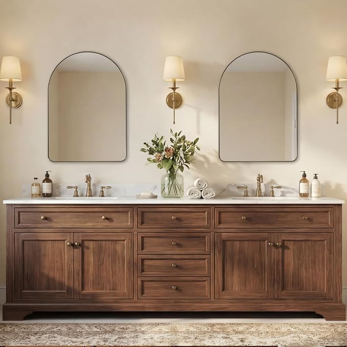 ANDY STAR Arched Mirror, 20 x 28 Inch Brushed Gold Wall Mirror in Stainless Steel Metal Frame, Arch Top Rounded Corner 1 Inch Deep Set Design Wall Mount Hangs Vertical