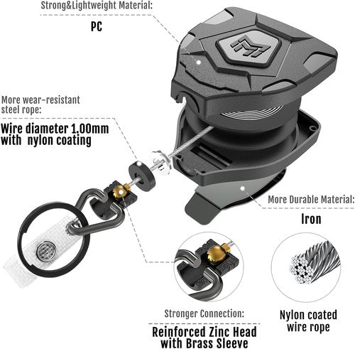 MNGARISTA Heavy Duty Retractable Keychain - 31.5' Steel Cord & Belt Clip | 2-Pack Badge Holder